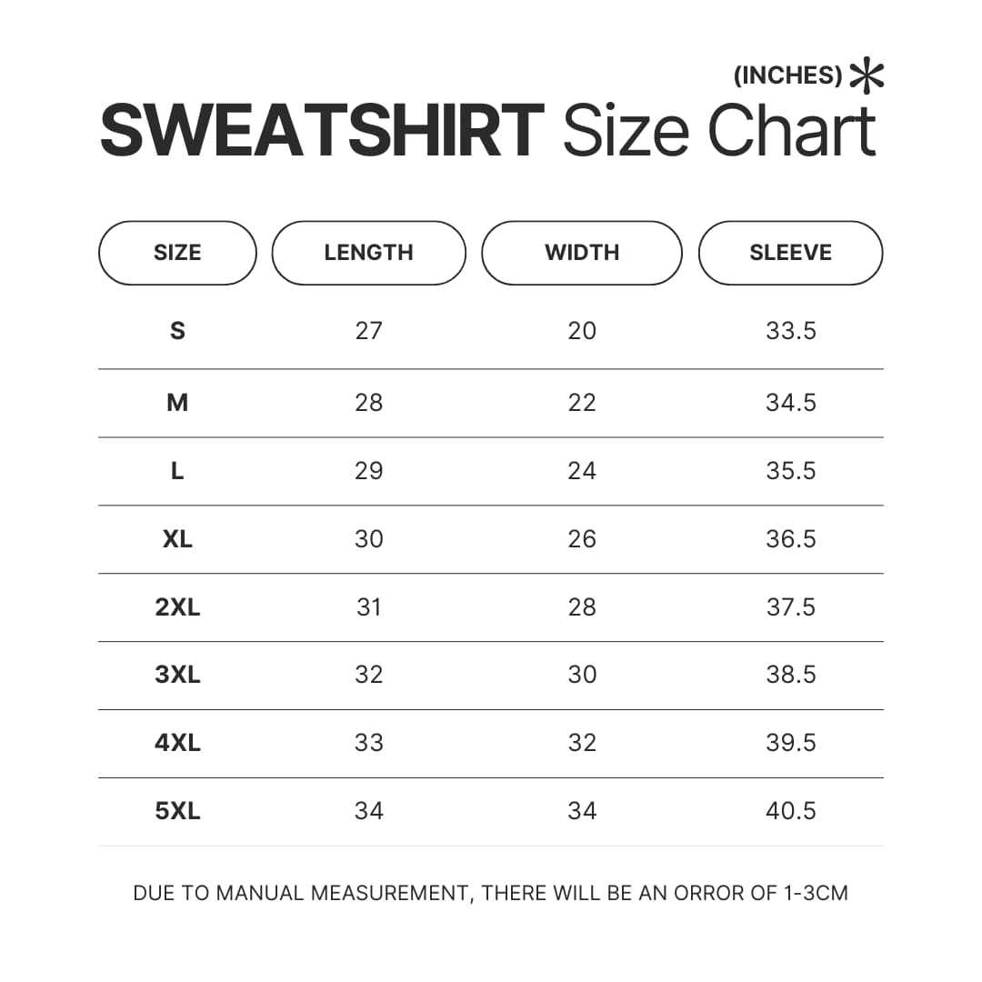 Sweatshirt Size Chart - Halo UK Shop