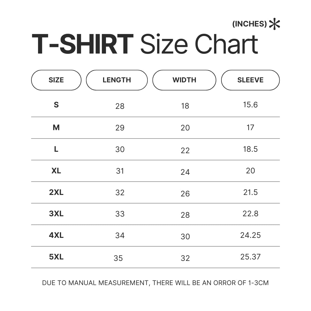 T shirt Size Chart - Halo UK Shop